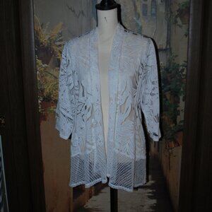NWOT Chico's Open Front White Lacey Jacket - Chico's Size 2 (L/XL)